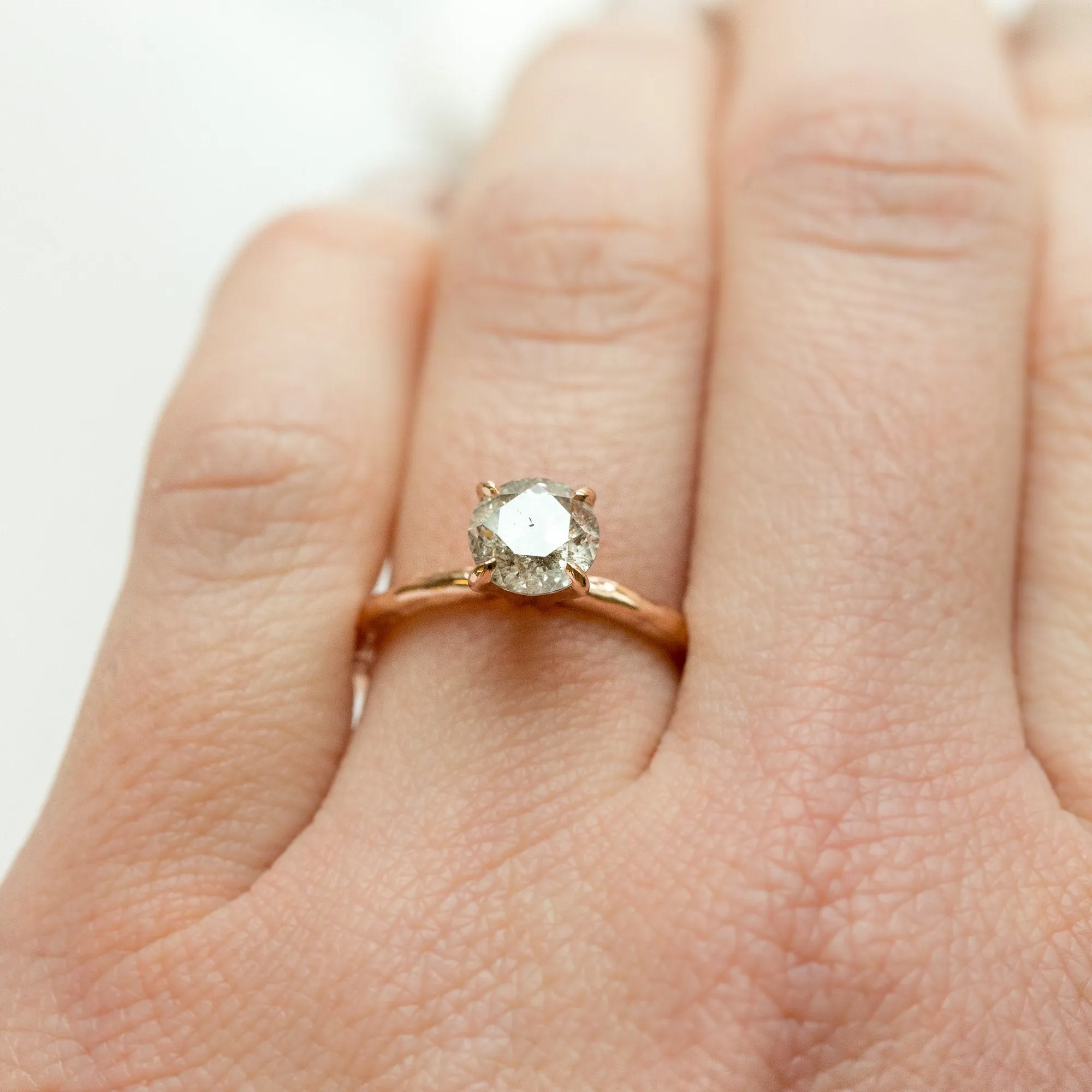 1.12ct Grey Salt & Pepper Diamond in Hand Carved Solitaire Engagement Ring - Rose Gold Round Solitaire