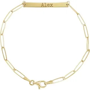 14K Gold Engravable Bar 7" Bracelet