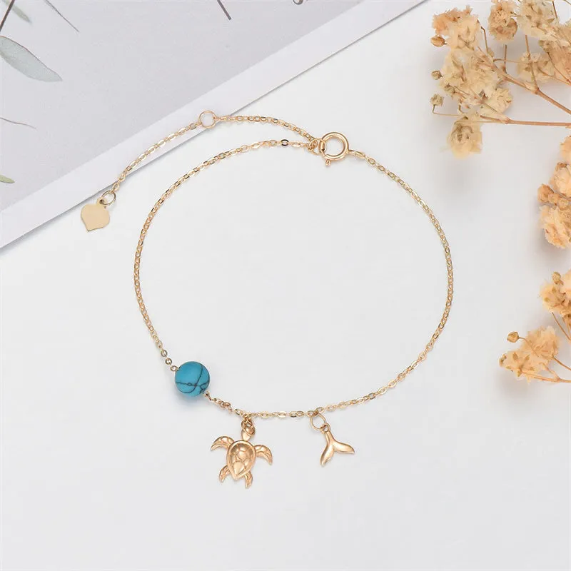 14K Gold Turtle Anklet for Women with Turquoise Anklet Bracelet Birthday Gift for Wife Girlfriend Mom Her 8 1 1 inch