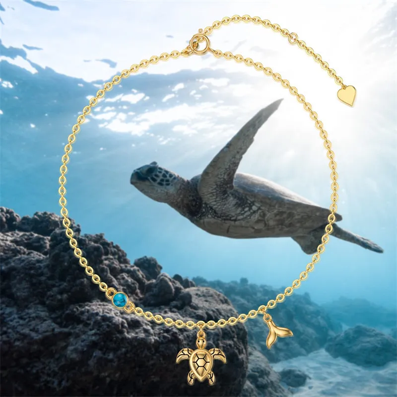 14K Gold Turtle Anklet for Women with Turquoise Anklet Bracelet Birthday Gift for Wife Girlfriend Mom Her 8 1 1 inch