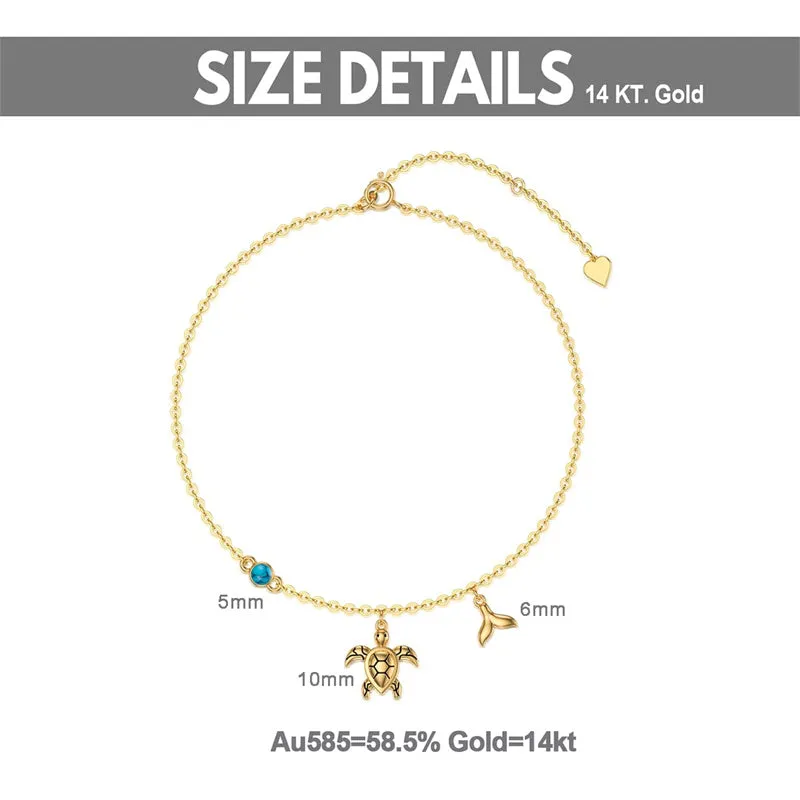 14K Gold Turtle Anklet for Women with Turquoise Anklet Bracelet Birthday Gift for Wife Girlfriend Mom Her 8 1 1 inch