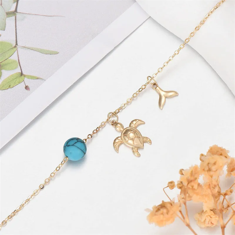 14K Gold Turtle Anklet for Women with Turquoise Anklet Bracelet Birthday Gift for Wife Girlfriend Mom Her 8 1 1 inch