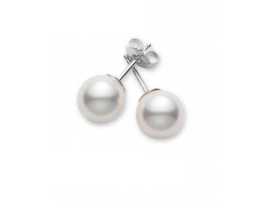 18K Gold Akoya Pearl Stud Earrings 8-8.25MM