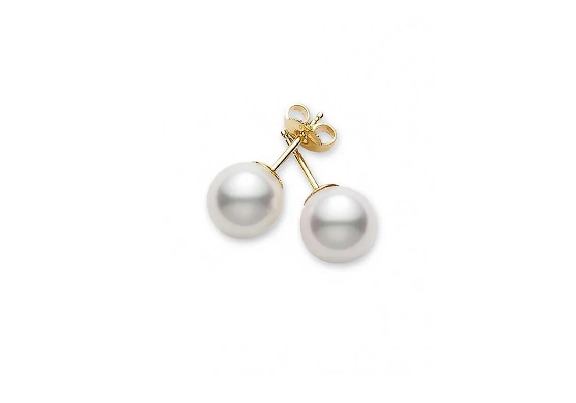 18K Gold Akoya Pearl Stud Earrings 8-8.25MM