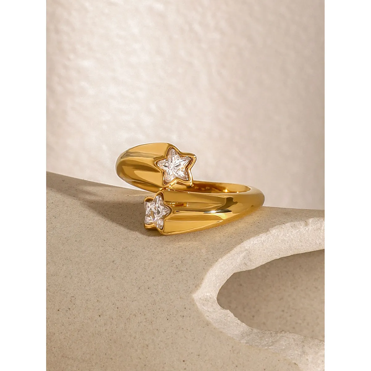 18K Gold Plated Asymmetric Pentagram Zirconia Open Ring