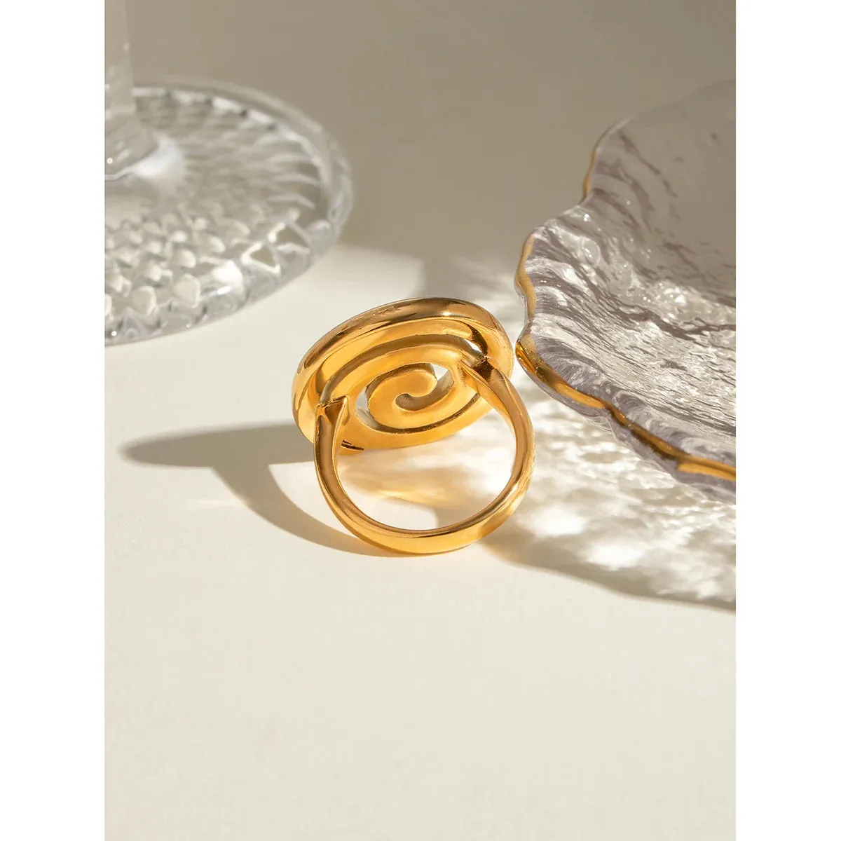 18K Gold Plated Spiral Design Stainless Steel Waterproof Ring