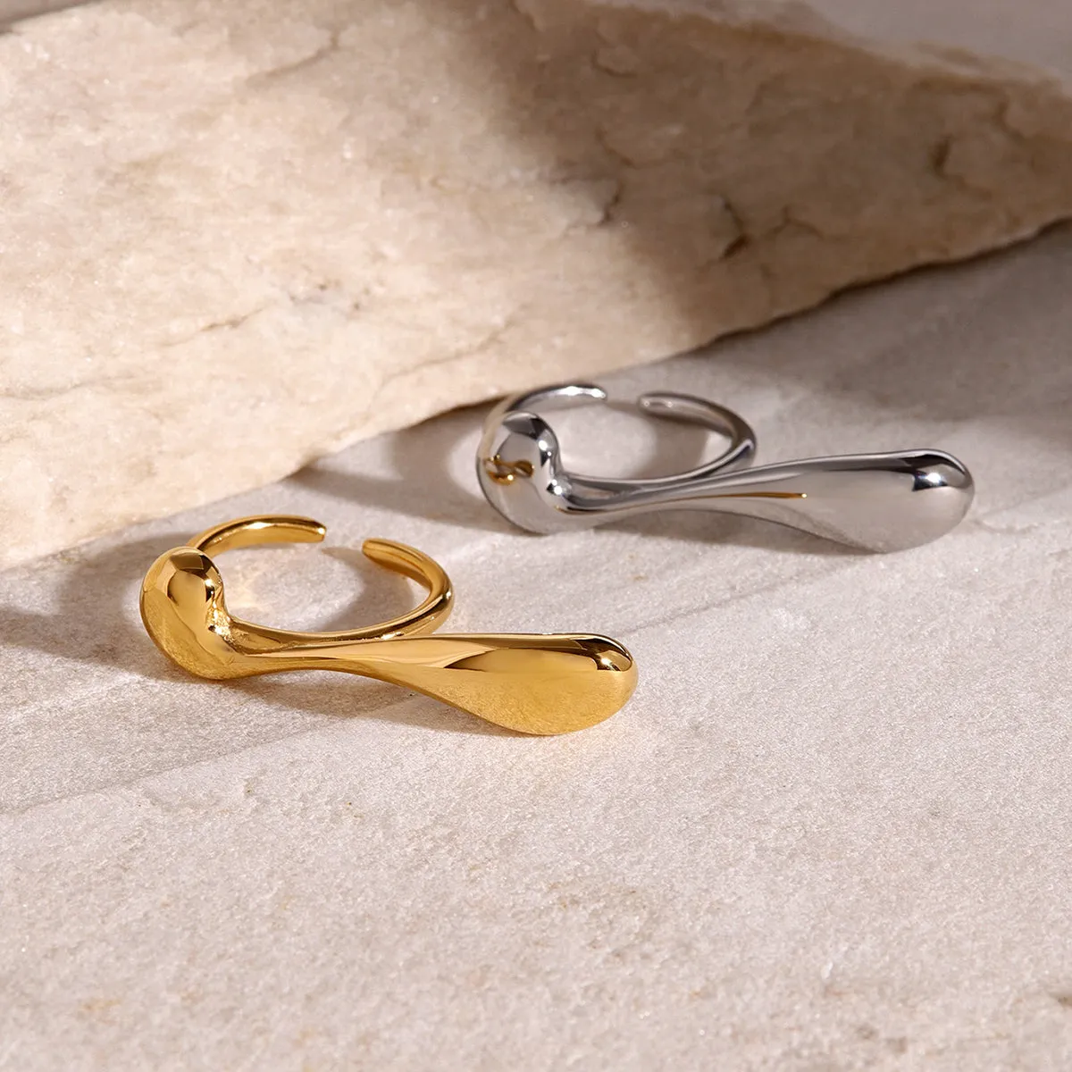 18K Gold Plated Water Drop Irregular Curve Open Ring