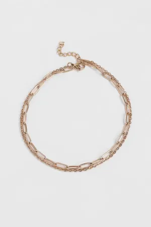 2 Row Stainless Steel Loop and Paperclip Chain Anklet in Rose Gold
