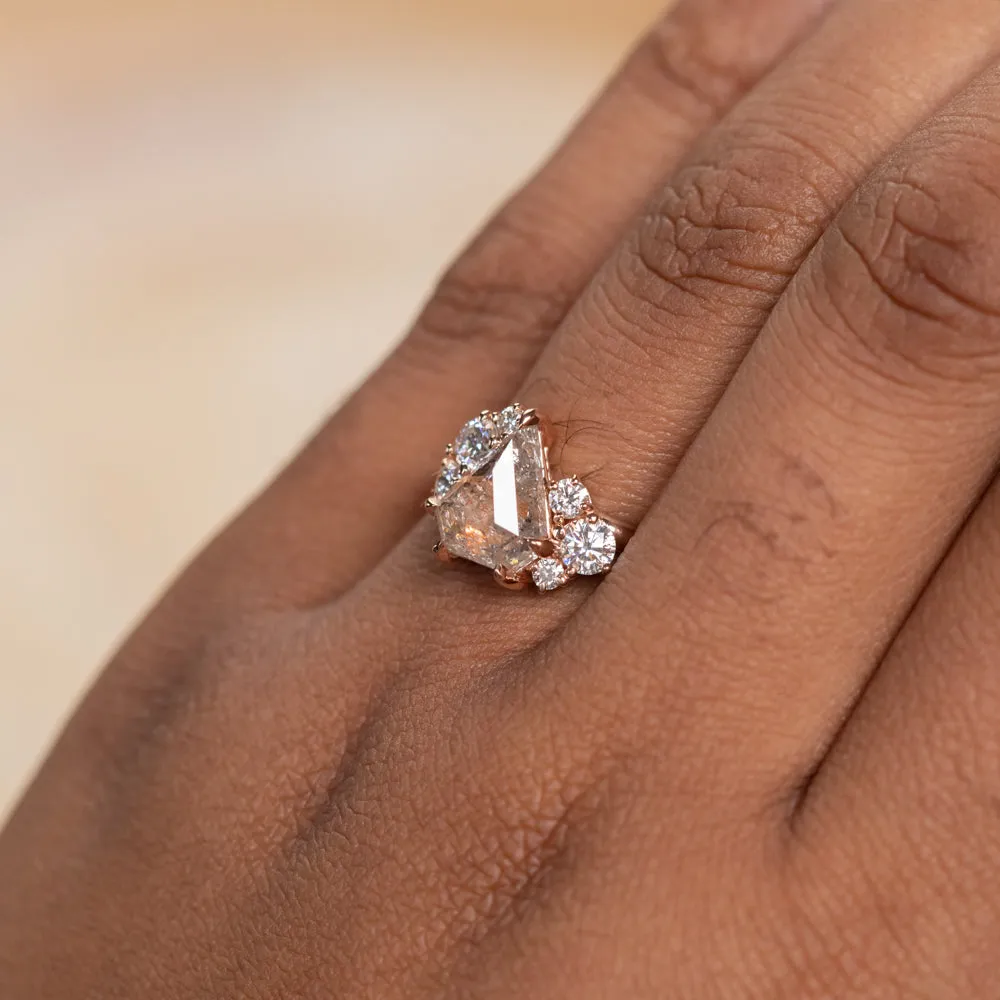 2.12ct Shield Rosecut Coral Colored Diamond Asymmetrical Cluster Low Profile Ring in 18k Rose Gold