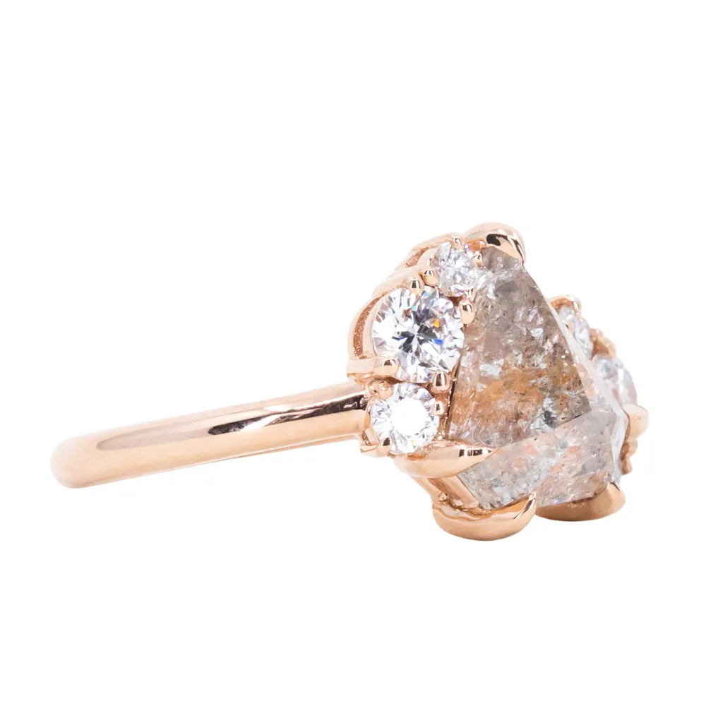 2.12ct Shield Rosecut Coral Colored Diamond Asymmetrical Cluster Low Profile Ring in 18k Rose Gold