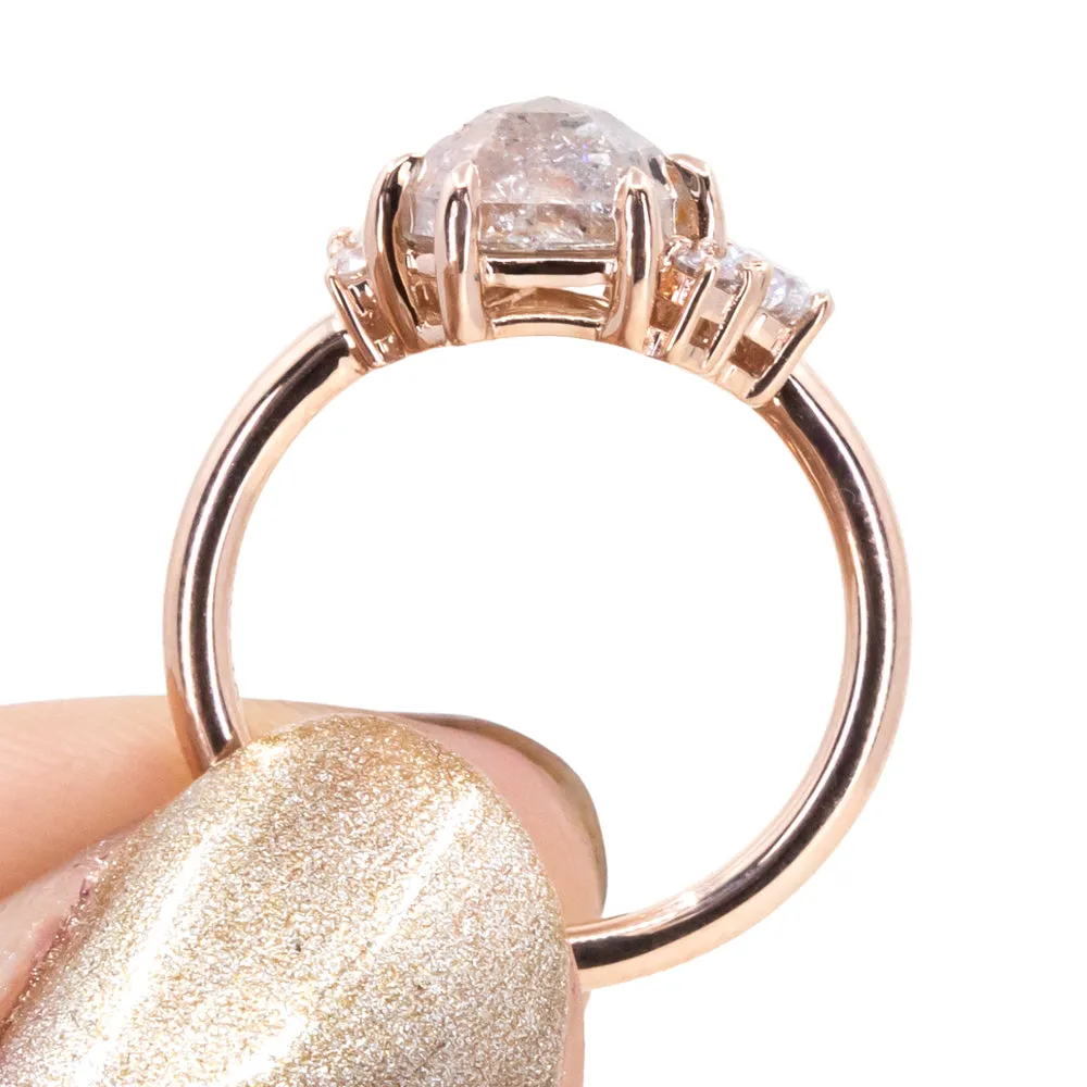 2.12ct Shield Rosecut Coral Colored Diamond Asymmetrical Cluster Low Profile Ring in 18k Rose Gold