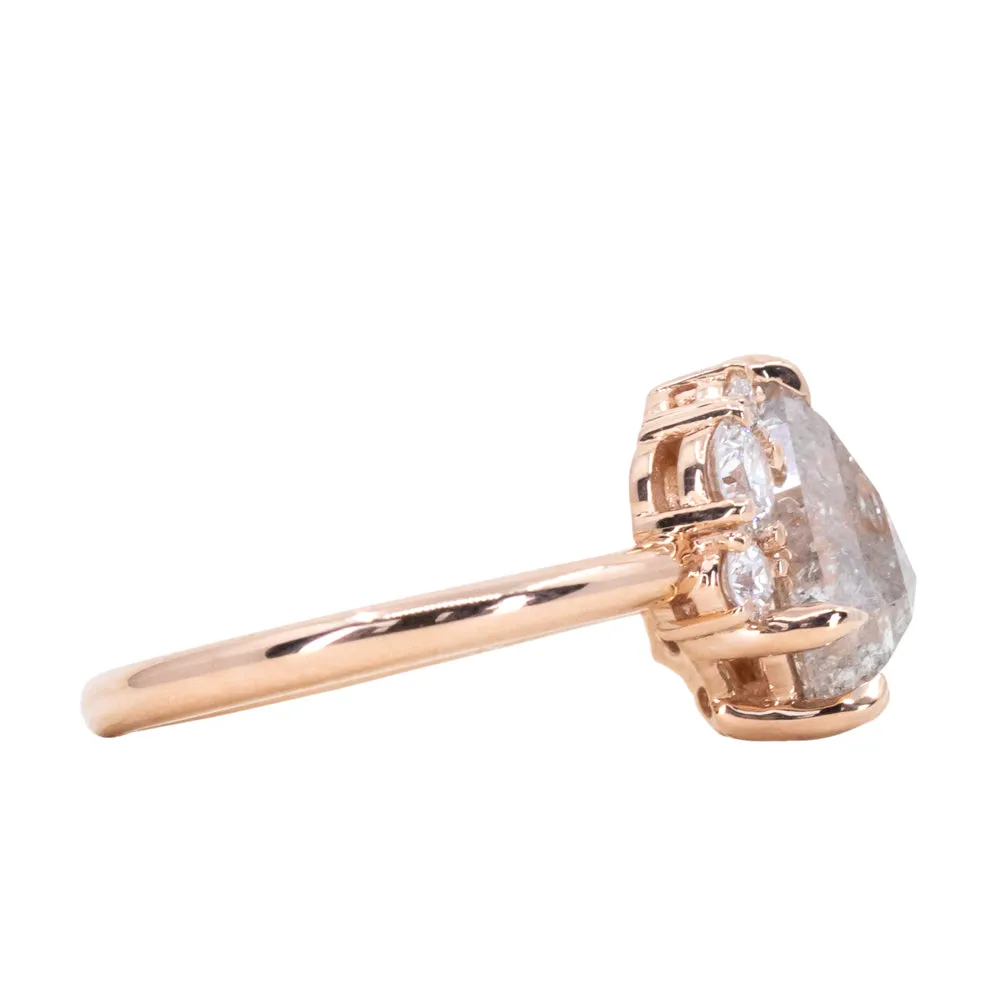 2.12ct Shield Rosecut Coral Colored Diamond Asymmetrical Cluster Low Profile Ring in 18k Rose Gold