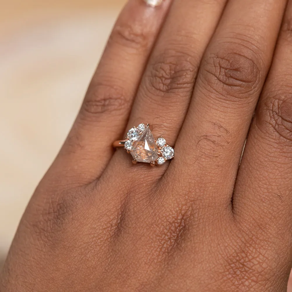 2.12ct Shield Rosecut Coral Colored Diamond Asymmetrical Cluster Low Profile Ring in 18k Rose Gold