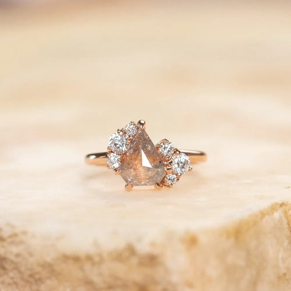 2.12ct Shield Rosecut Coral Colored Diamond Asymmetrical Cluster Low Profile Ring in 18k Rose Gold