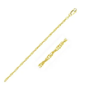 2.1mm 14k Yellow Gold Singapore Anklet, size 10''