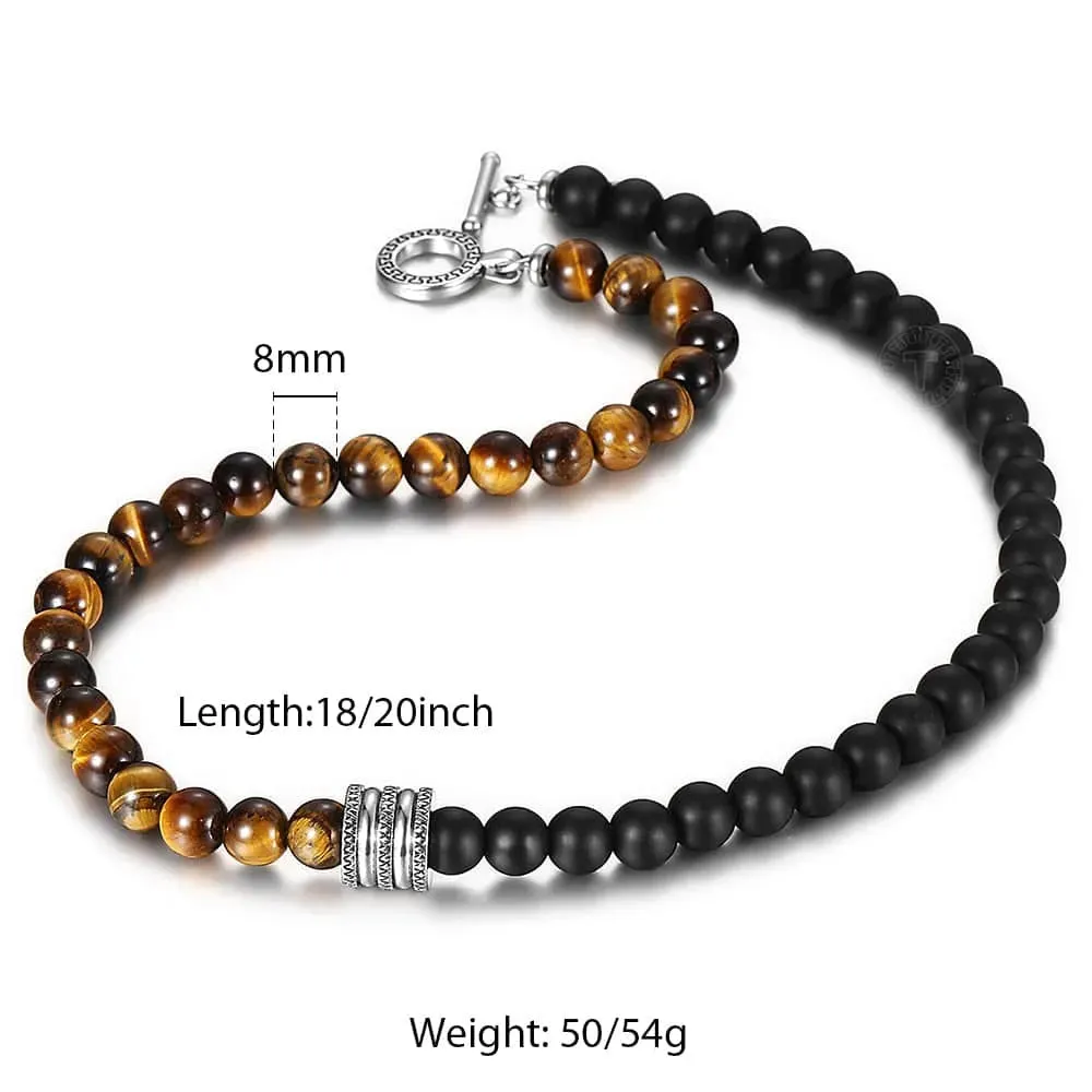 8mm Natural Stone Tiger Eyes Lava Bead Necklace Stainless Steel  Charm Choker 18/20 inch