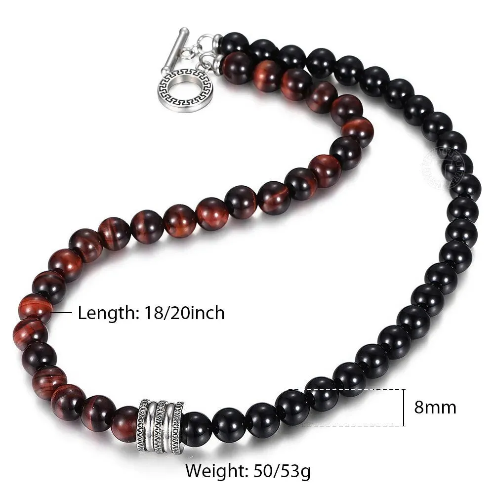 8mm Natural Stone Tiger Eyes Lava Bead Necklace Stainless Steel  Charm Choker 18/20 inch