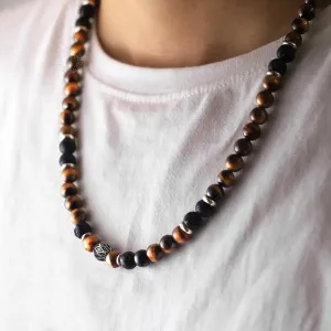 8mm Natural Stone Tiger Eyes Lava Bead Necklace Stainless Steel  Charm Choker 18/20 inch