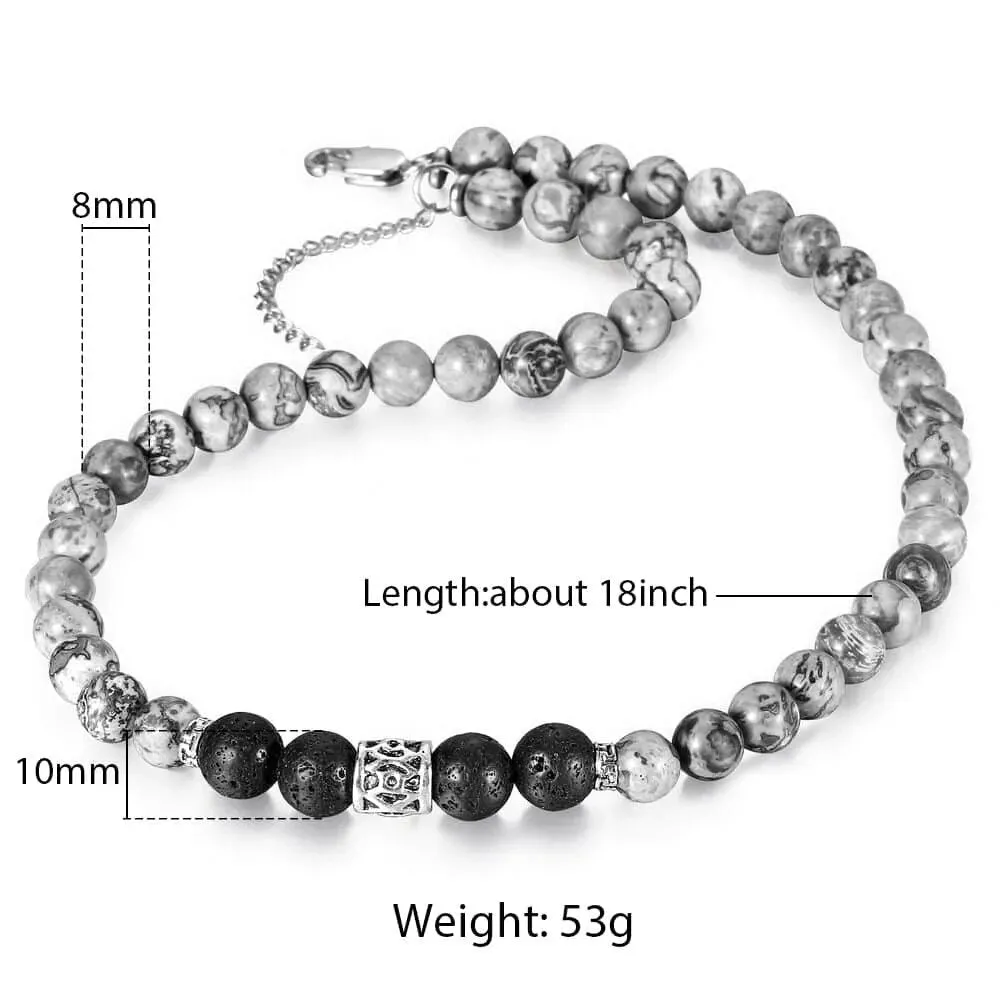 8mm Natural Stone Tiger Eyes Lava Bead Necklace Stainless Steel  Charm Choker 18/20 inch