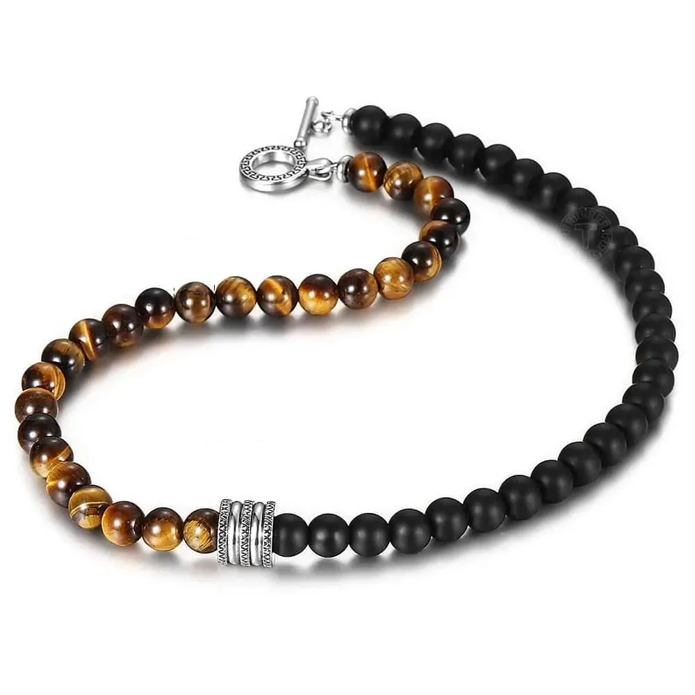 8mm Natural Stone Tiger Eyes Lava Bead Necklace Stainless Steel  Charm Choker 18/20 inch