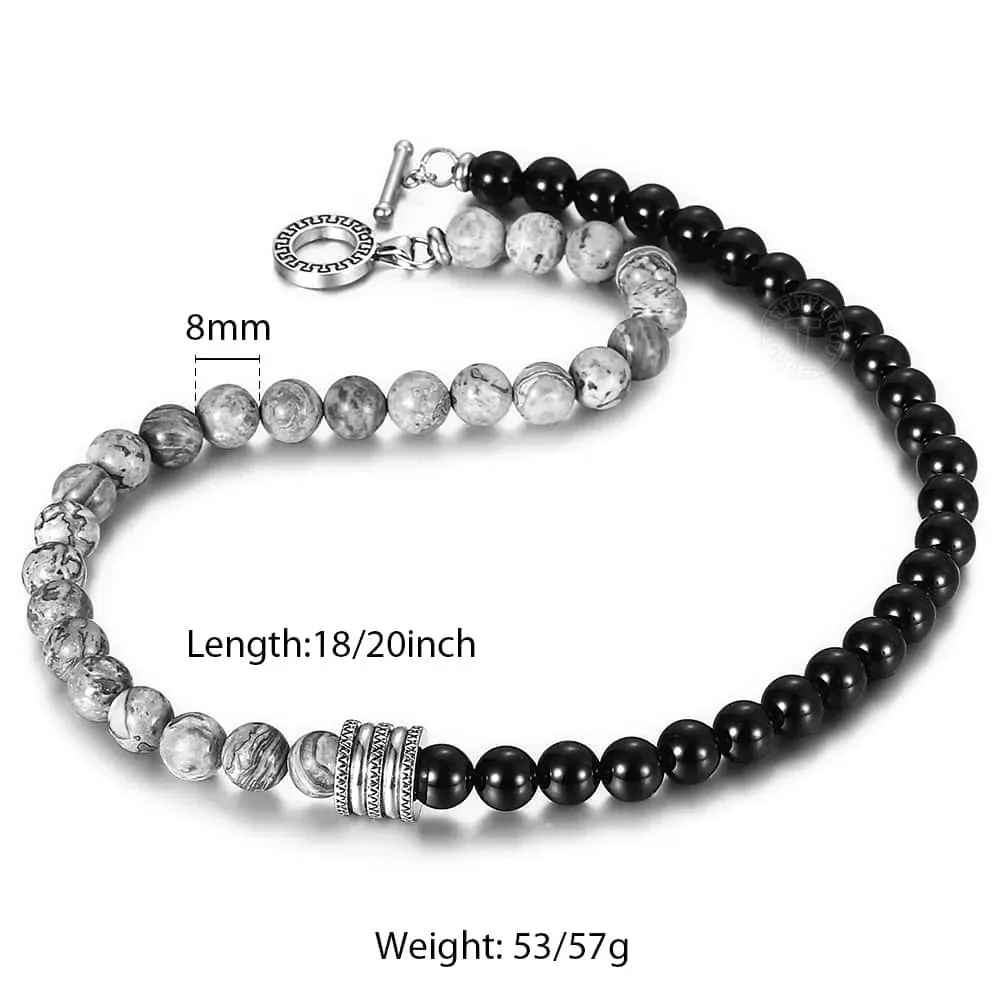 8mm Natural Stone Tiger Eyes Lava Bead Necklace Stainless Steel  Charm Choker 18/20 inch