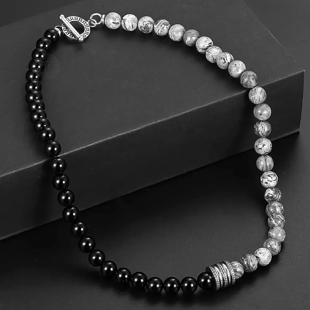 8mm Natural Stone Tiger Eyes Lava Bead Necklace Stainless Steel  Charm Choker 18/20 inch