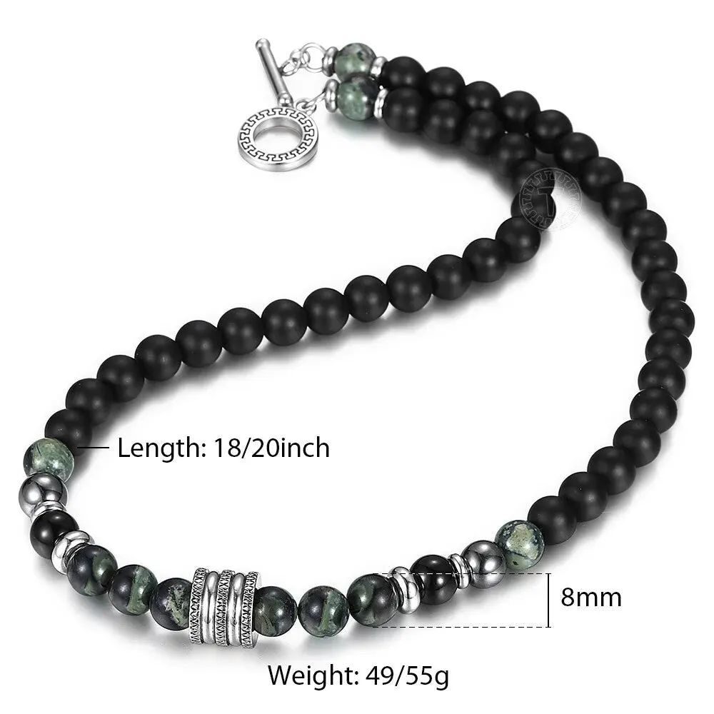 8mm Natural Stone Tiger Eyes Lava Bead Necklace Stainless Steel  Charm Choker 18/20 inch