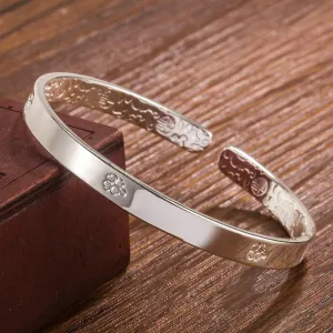 925 sterling silver Lucky Leaf Glossy Cuff Bracelet Bangles For Women luxury designer jewelry Accessories Free Shipping GaaBou