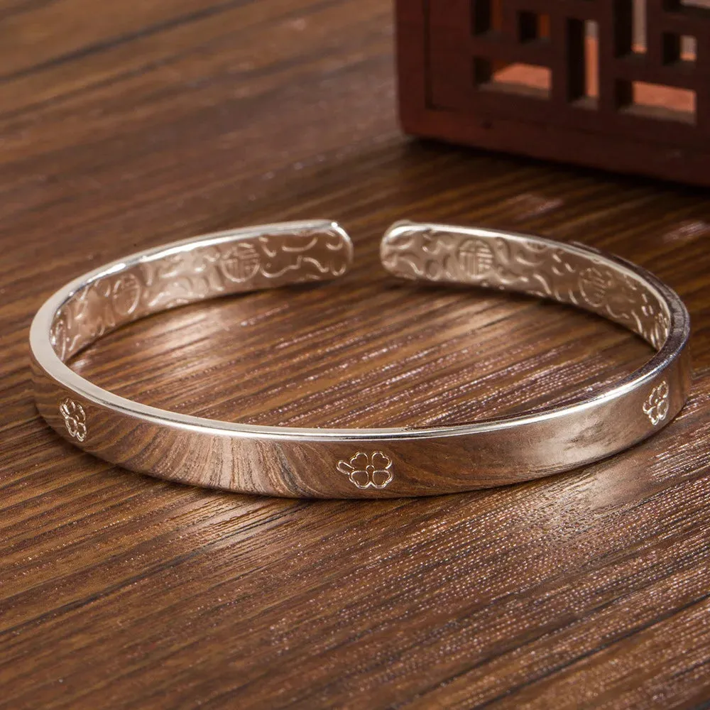 925 sterling silver Lucky Leaf Glossy Cuff Bracelet Bangles For Women luxury designer jewelry Accessories Free Shipping GaaBou