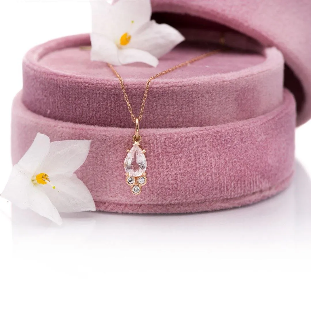 Accented Pear Morganite & Moissanite 14k Rose Gold Pendant Necklace, Ready to Ship