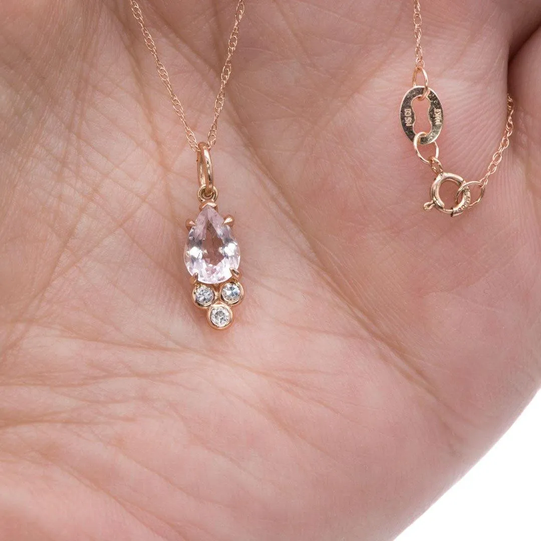 Accented Pear Morganite & Moissanite 14k Rose Gold Pendant Necklace, Ready to Ship