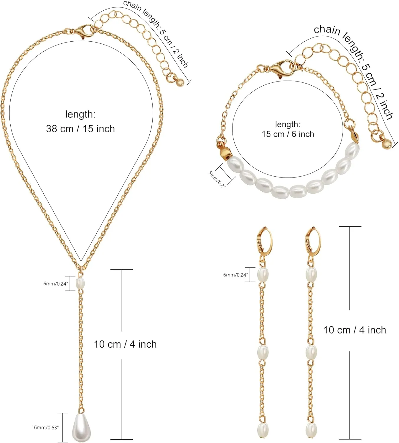 AILUOR Gold Jewelry Set for Women - 14K Gold Plated Pearl Necklace & Earring Set with Drop Earrings, Bracelets, Choker Necklace - Dainty Wedding Pearl Jewelry