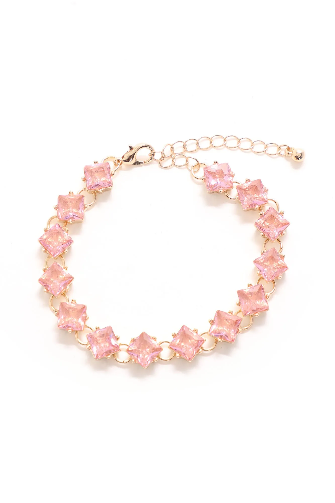 All Girls Club Rhinestone Bracelet - Gold/Pink