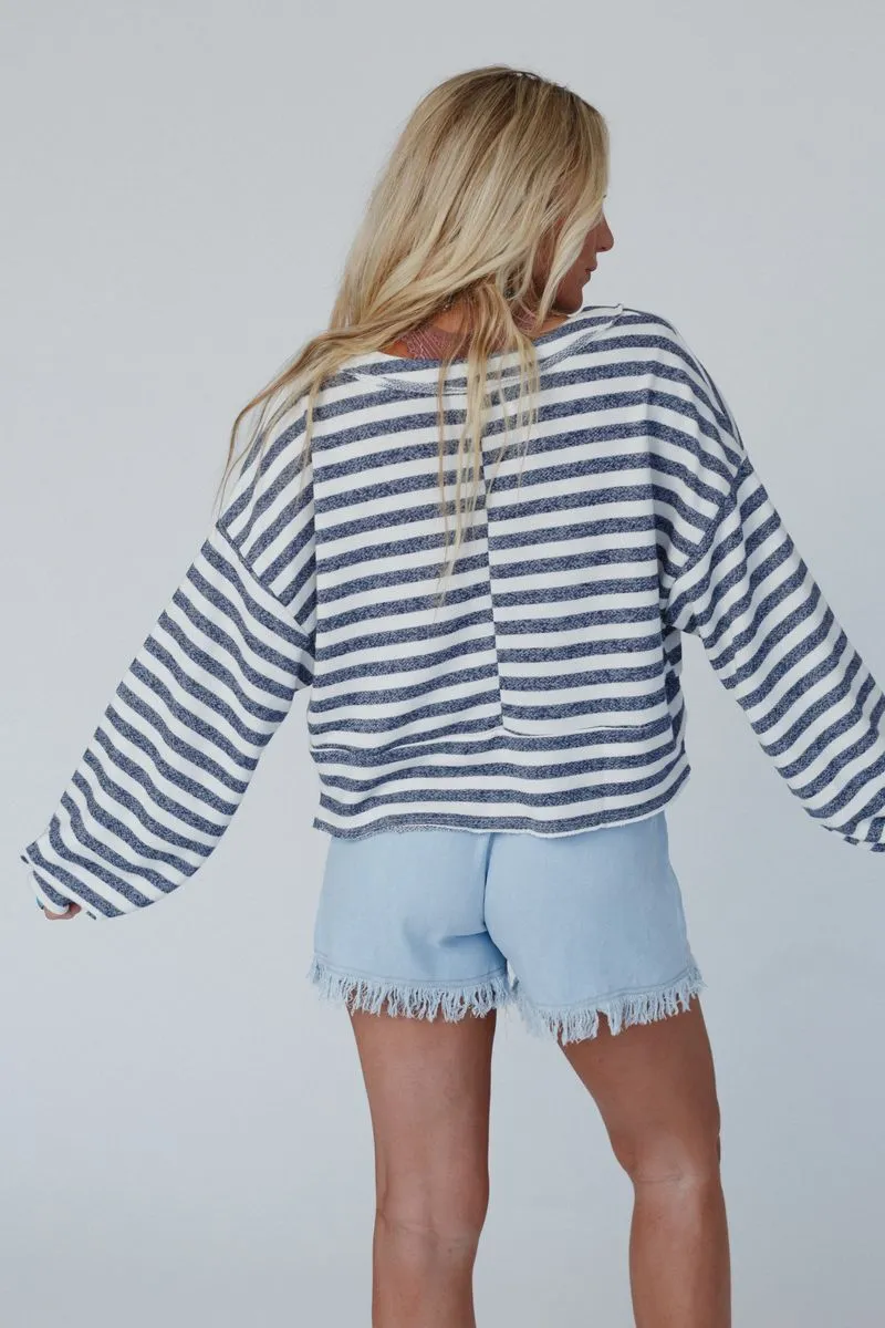 Alliyah Striped Henley Top - Navy