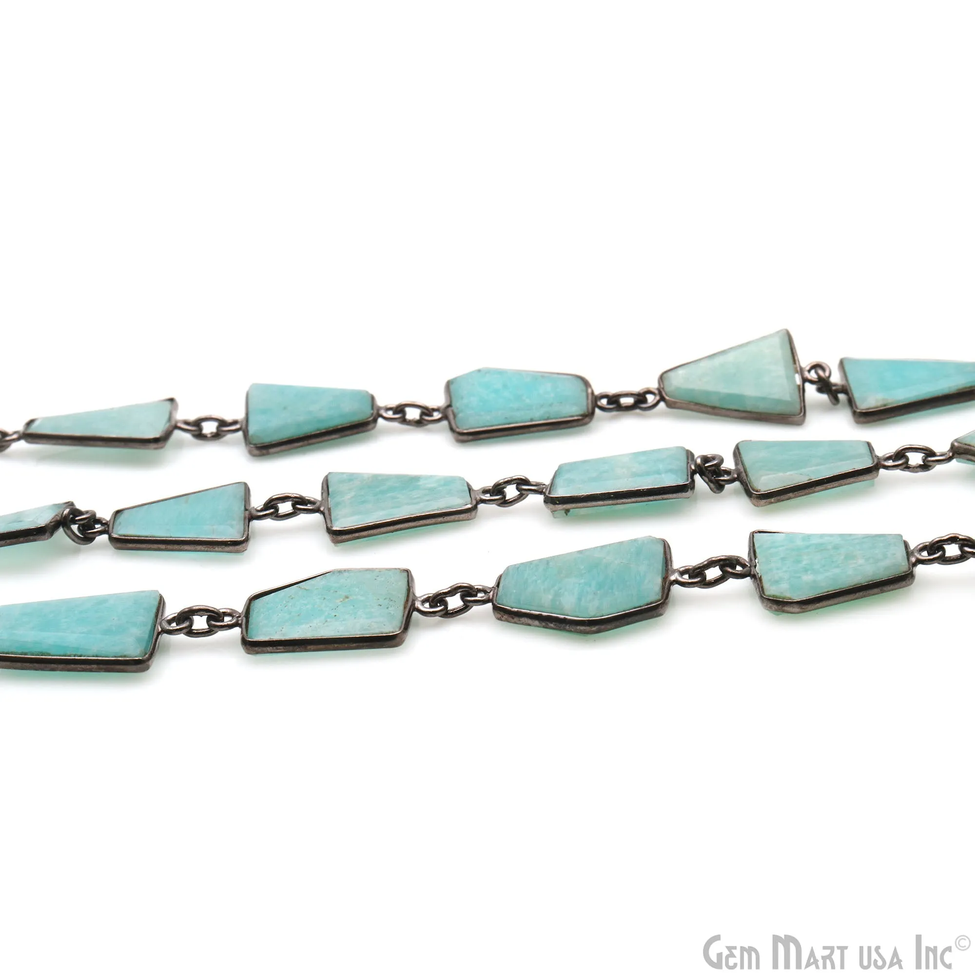 Amazonite 10-15mm Faceted Free Form Oxidized Bezel Connector Chain