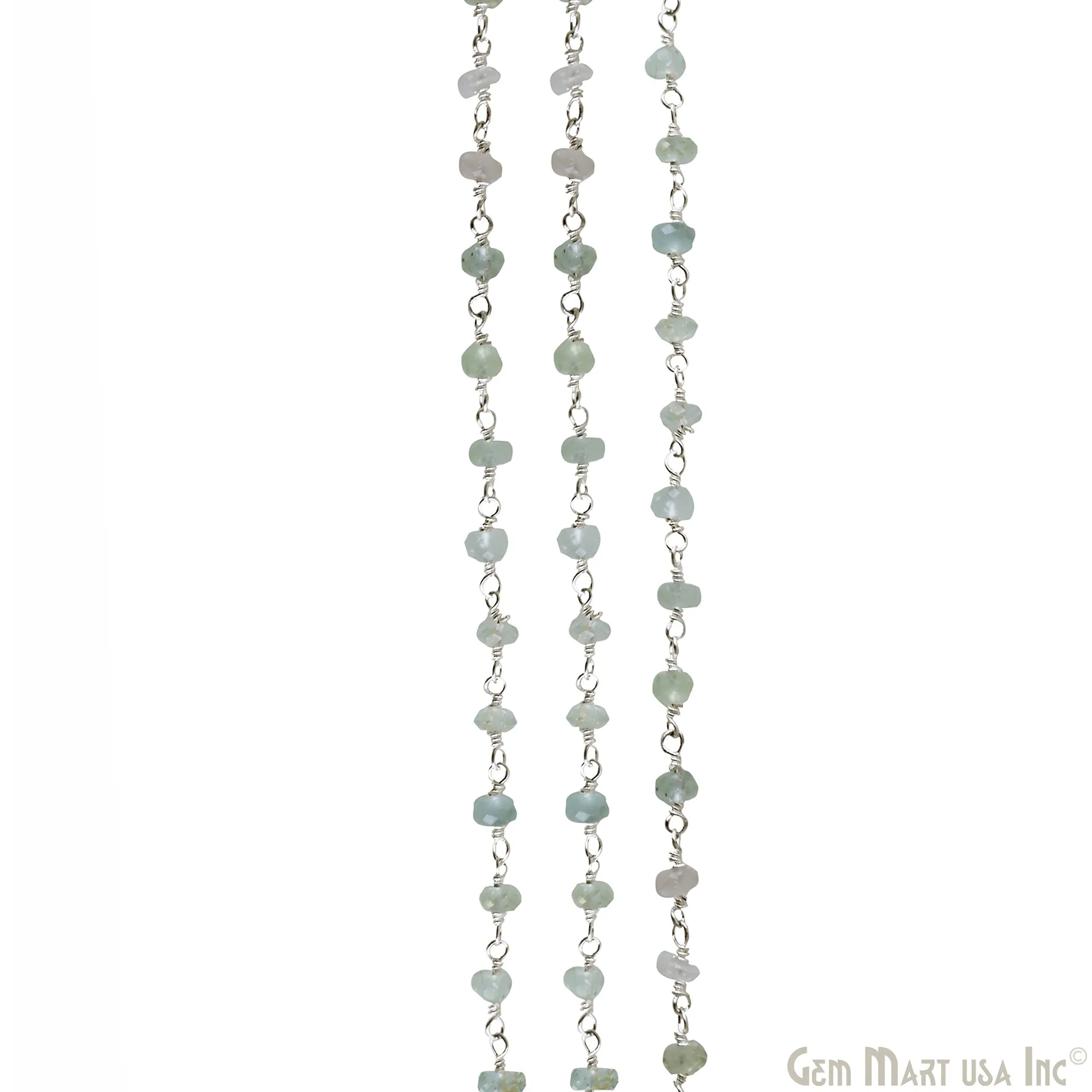 Aquamarine Faceted 4-5mm Silver Plated Wire Wrapped Rosary Chain