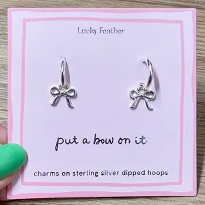 Beautiful Bow Charm Hoop Silver Earrings