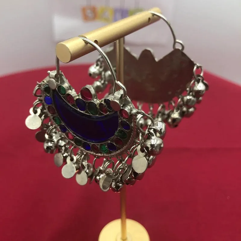Blue Kuchi Bali Earrings With Small Silver Bells