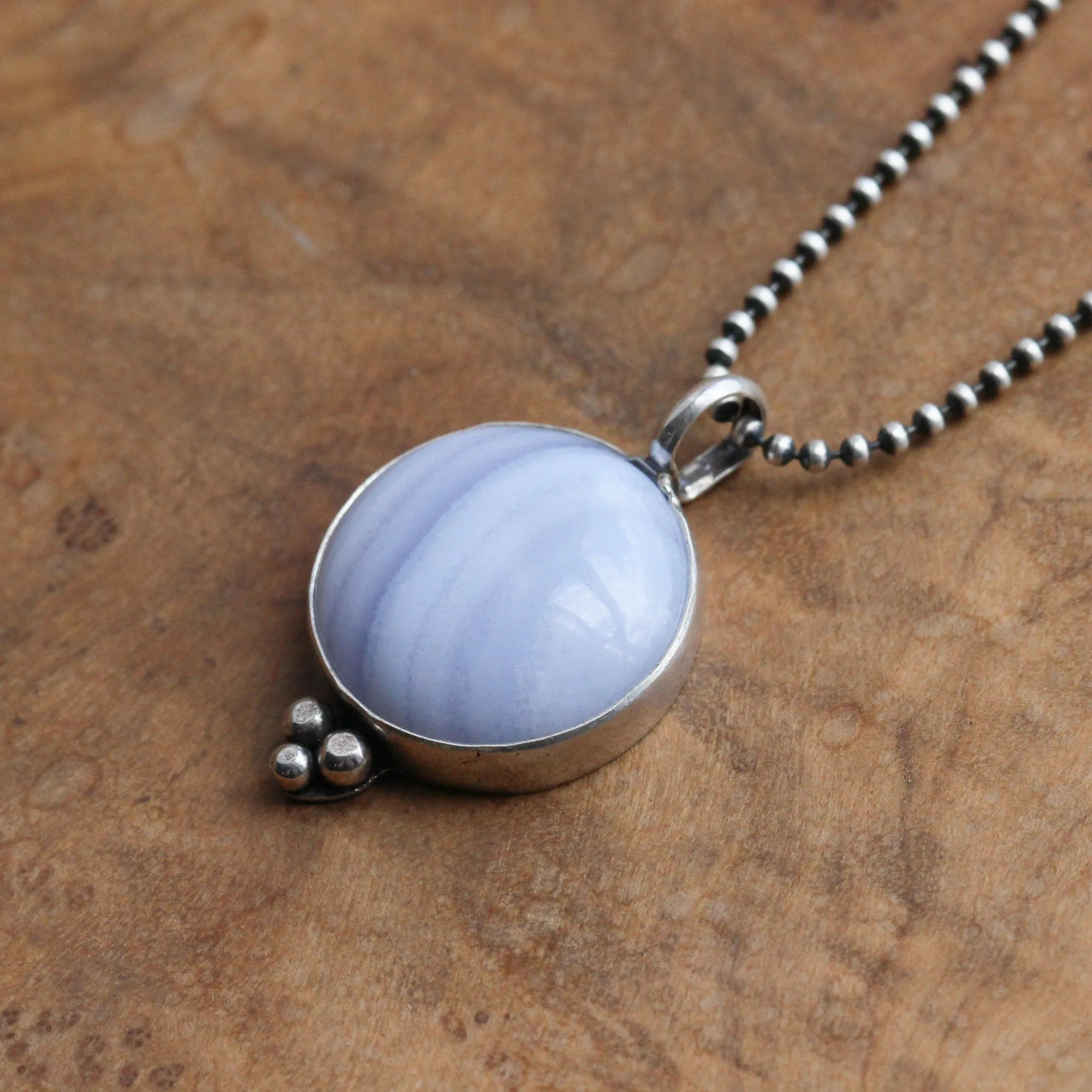 Blue Lace Agate Pendant- Silversmith - 15mm Blue Agate Stone - Choose Your Stone - Sterling Silver
