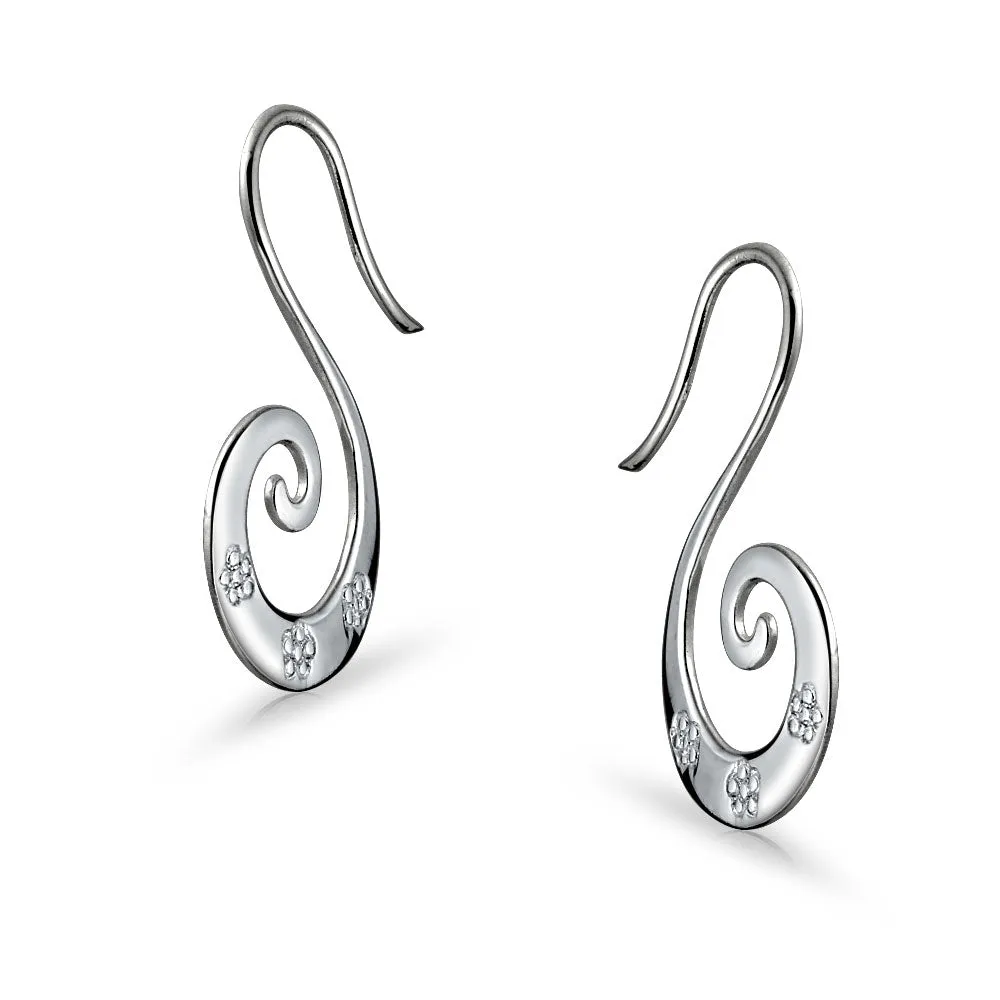 Boho Swirling Disc Sequin Dangle Threader Earrings Sterling Silver