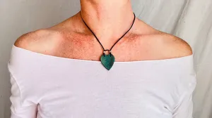 Chrysocolla Heart Pendant Necklace. Leather Cord. 0996
