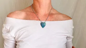 Chrysocolla Heart Pendant Necklace. Sterling Silver Chain. 0298
