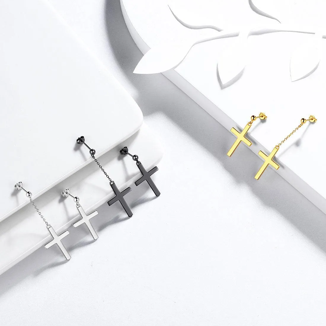 Classic Asymmetry Cross Earrings Women Mens Jewelry Sterling Silver