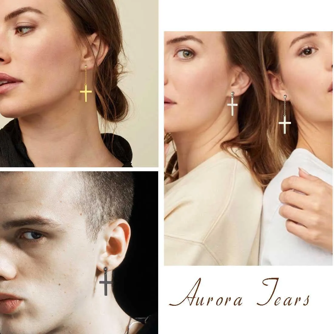 Classic Asymmetry Cross Earrings Women Mens Jewelry Sterling Silver