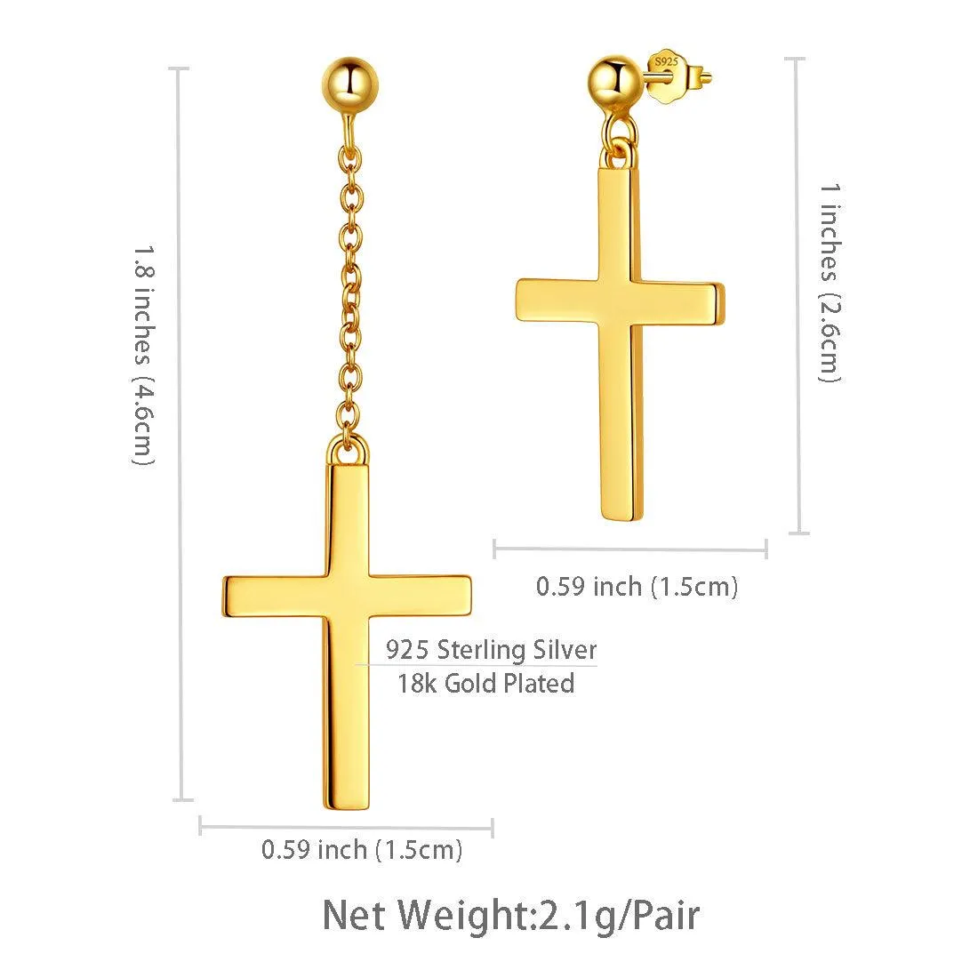Classic Asymmetry Cross Earrings Women Mens Jewelry Sterling Silver