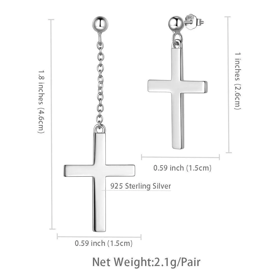 Classic Asymmetry Cross Earrings Women Mens Jewelry Sterling Silver