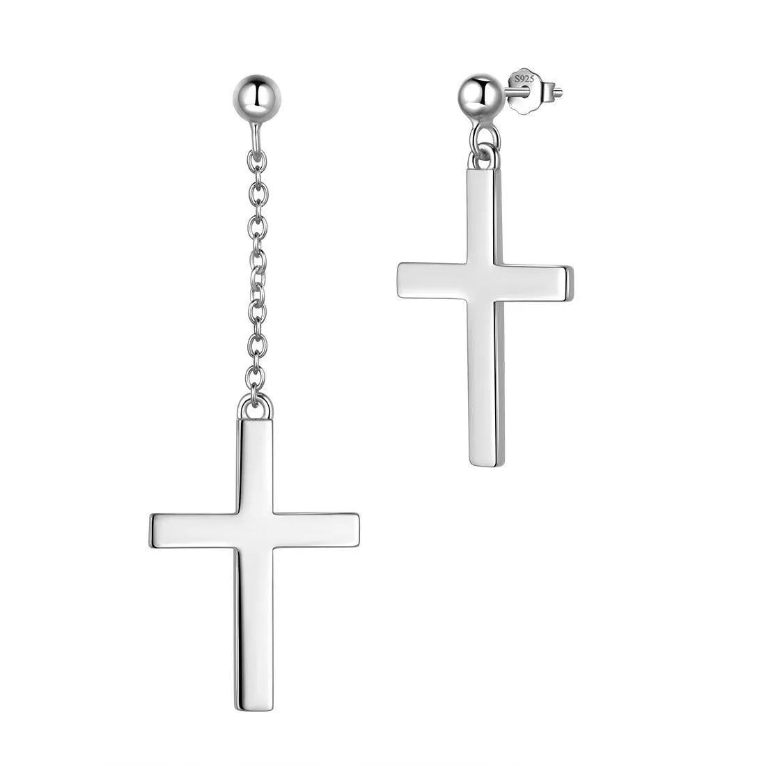 Classic Asymmetry Cross Earrings Women Mens Jewelry Sterling Silver