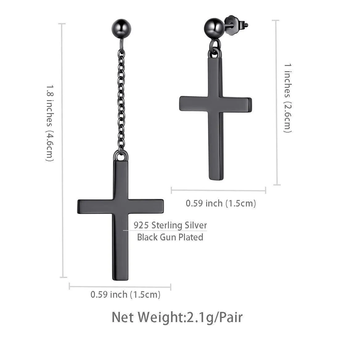Classic Asymmetry Cross Earrings Women Mens Jewelry Sterling Silver