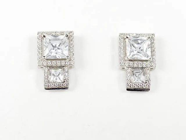 Classic Elegant Squared Shape Drop Brass Earrings