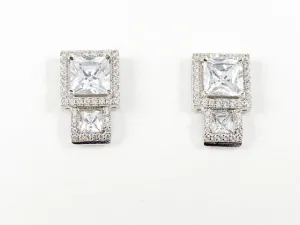 Classic Elegant Squared Shape Drop Brass Earrings